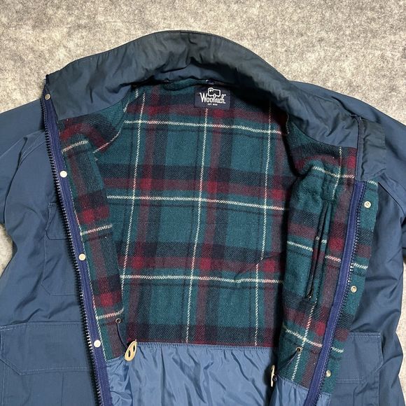 VTG Woolrich Chore Coat Mens L Blue Down Tartan Plaid Flannel Lined Barn Jacket - Picture 9 of 17